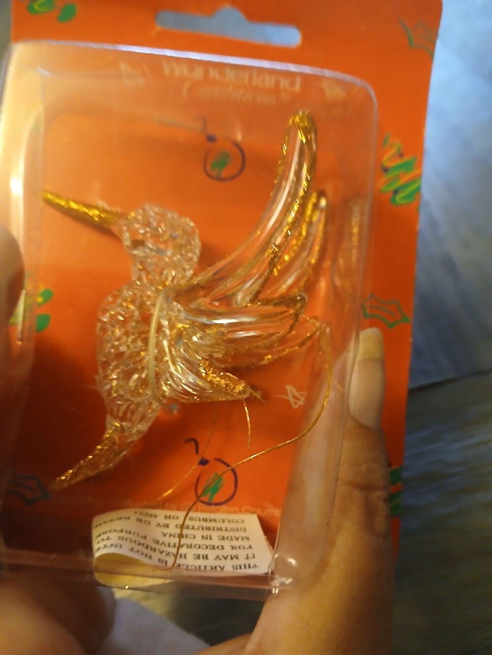 Wonderland Spun Glass Gold Clear Bird Ornament - New